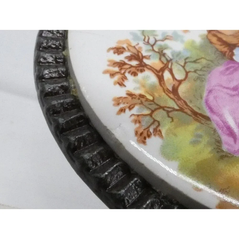 Vintage Starlight 1970s Belt Buckle Fragonard Limoges Courting Couple Porcelain